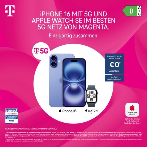 iPhone 16 und Apple Watch SE im besten 5G Netz von Magenta